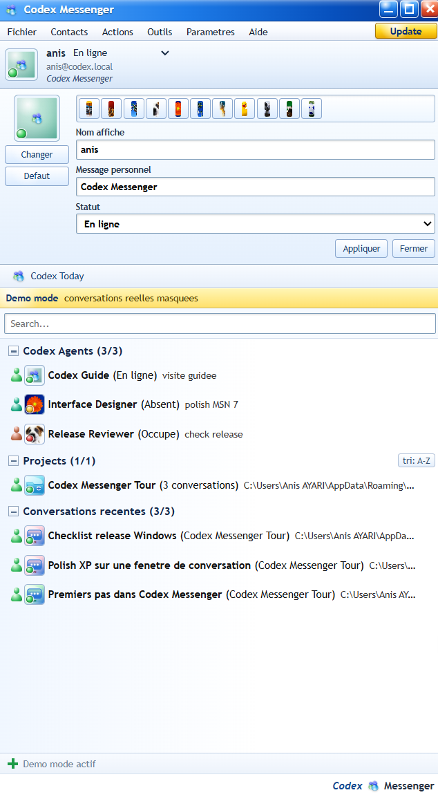 Codex Messenger contact list